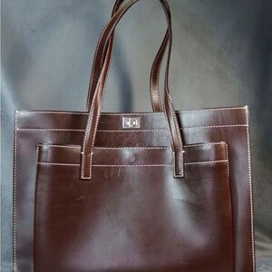 💯 % genuine leather Italy 🇮🇹 Brown Leather Tote Bag old money 💰